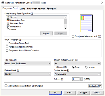 gambar: Tab Pengesetan Cepat
