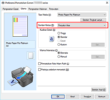 gambar: Sumber Kertas pada tab Utama
