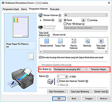 gambar: Sisi Stapler pada tab Pengesetan Halaman