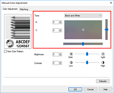 figura:Tone din caseta de dialog Manual Color Adjustment