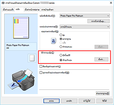 ภาพ: เลือก "ด้วยตัวเอง" สำหรับ "สี/ความเข้ม" บนแท็บ "หลัก"