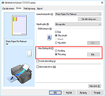 hình: Chọn Thủ công cho Màu/Cường độ trên tab Chính