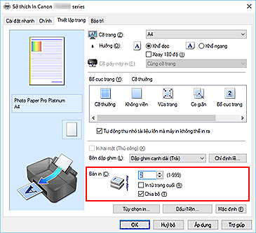 hình: Bản in trên tab Thiết lập trang