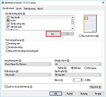 hình: Lưu... trên tab Cài đặt nhanh