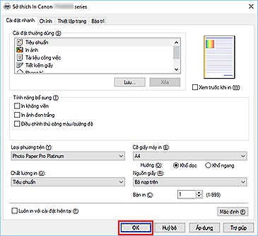 hình: OK trên tab Cài đặt nhanh