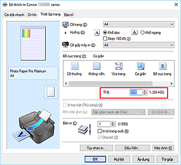 hình: Tỉ lệ trên tab Thiết lập trang