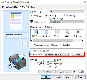 hình: Bên dập ghim trên tab Thiết lập trang