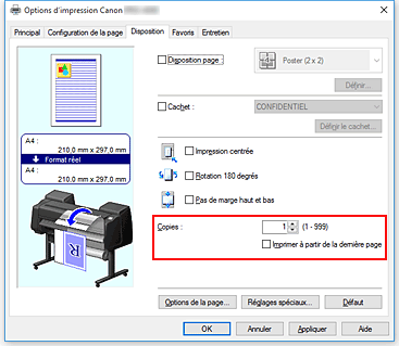 figure&nbsp;: Copies dans l'onglet Configuration de la page