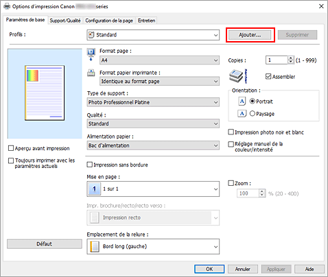 figure&nbsp;: Ajouter dans l'onglet Configuration rapide.