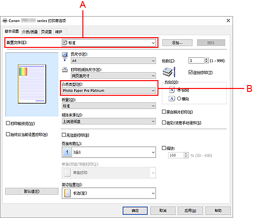 插图：&ldquo;基本设置&rdquo;选项卡上的配置文件