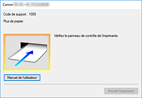 figure&nbsp;: Écran d'état d'imprimante Canon IJ-Affichage d'une erreur