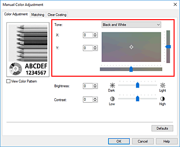 фигура: &bdquo;Tone balance&rdquo; в диалоговия прозорец &bdquo;Manual Color Adjustment&rdquo;