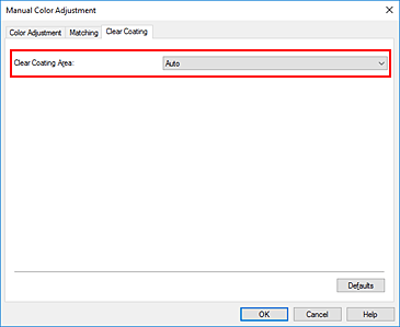figure: Clear coating area in the Manual Color Adjustment dialog box