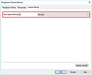 gambar: Area Lapisan Bening dalam kotak dialog Pengaturan Warna Manual