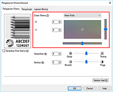 gambar: Corak Warna dalam kotak dialog Pengaturan Warna Manual