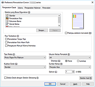 gambar: Tab Pengesetan Cepat