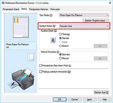 gambar: Sumber Kertas pada tab Utama