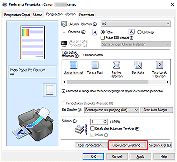 gambar: Cap/Latar Belakang... pada tab Pengesetan Halaman