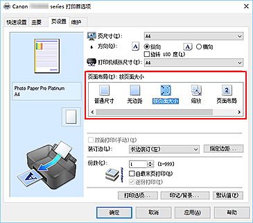 插图：在“页设置”选项卡上将“页面布局”选择为“按页面大小”