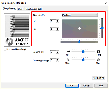 hình: Tông màu trong hộp thoại Điều chỉnh màu thủ công