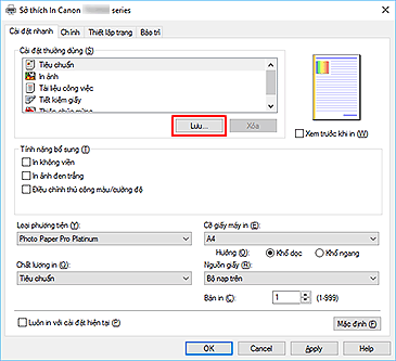 hình: Lưu... trên tab Cài đặt nhanh