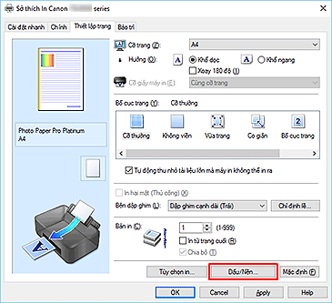 hình: Dấu/Nền... trên tab Thiết lập trang