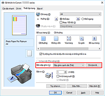 hình: Bên dập ghim trên tab Thiết lập trang