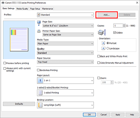 figure:Add... on the Quick Setup tab