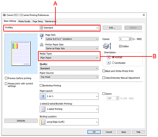 figure:Profiles on the Basic Settings tab
