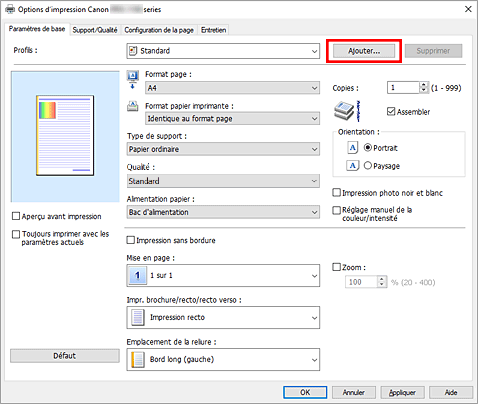 figure&nbsp;: Ajouter dans l'onglet Configuration rapide.