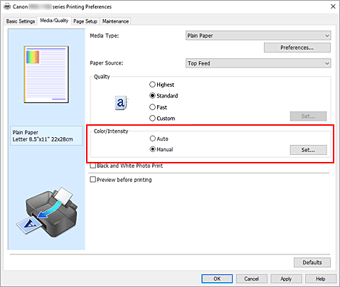 slika: za možnost Color/Intensity na kartici Main izberite Manual