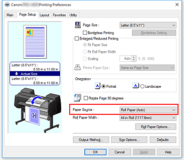 figure:Paper Source on the Main tab