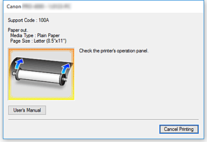 Imagen: mensaje de error del Monitor de estado Canon IJ