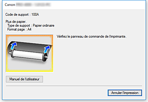 figure : Écran d'état d'imprimante Canon IJ-Affichage d'une erreur