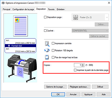 figure : Copies dans l'onglet Configuration de la page