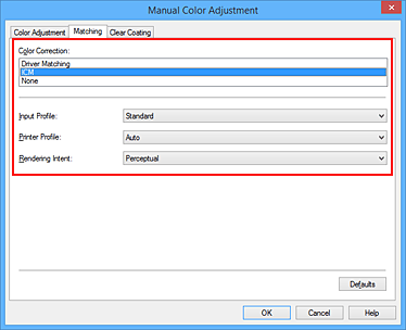 figure:Select ICM for Color Correction in the Manual Color Adjustment dialog box