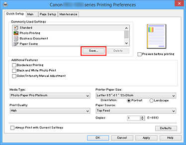 figure:Save... on the Quick Setup tab