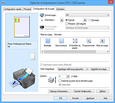 figure&nbsp;: Onglet Configuration de la page