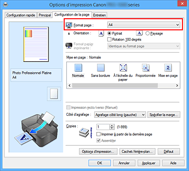 figure&nbsp;: Format page dans l'onglet Configuration de la page