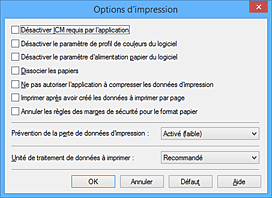 figure&nbsp;: Boîte de dialogue Options d'impression