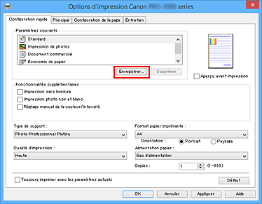 figure&nbsp;: Enregistrer... dans l'onglet Configuration rapide