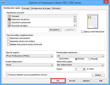 figure&nbsp;: OK dans l'onglet Configuration rapide