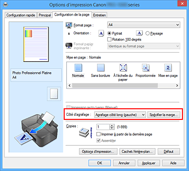 figure&nbsp;: Côté d'agrafage dans l'onglet Configuration de la page