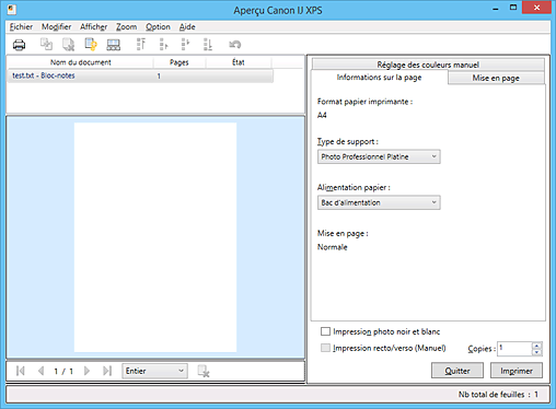 figure&nbsp;: Aperçu Canon IJ XPS