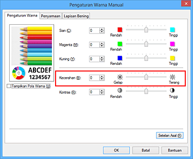 gambar: Kecerahan dalam kotak dialog Pengaturan Warna Manual