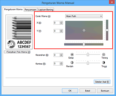 gambar: Corak Warna dalam kotak dialog Pengaturan Warna Manual