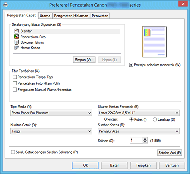 gambar: Tab Pengesetan Cepat