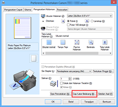 gambar: Cap/Latar Belakang... pada tab Pengesetan Halaman