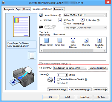 gambar: Sisi Stapler pada tab Pengesetan Halaman