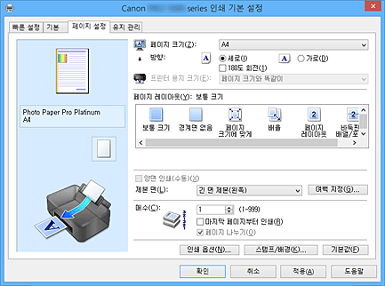 그림: [페이지 설정] 탭